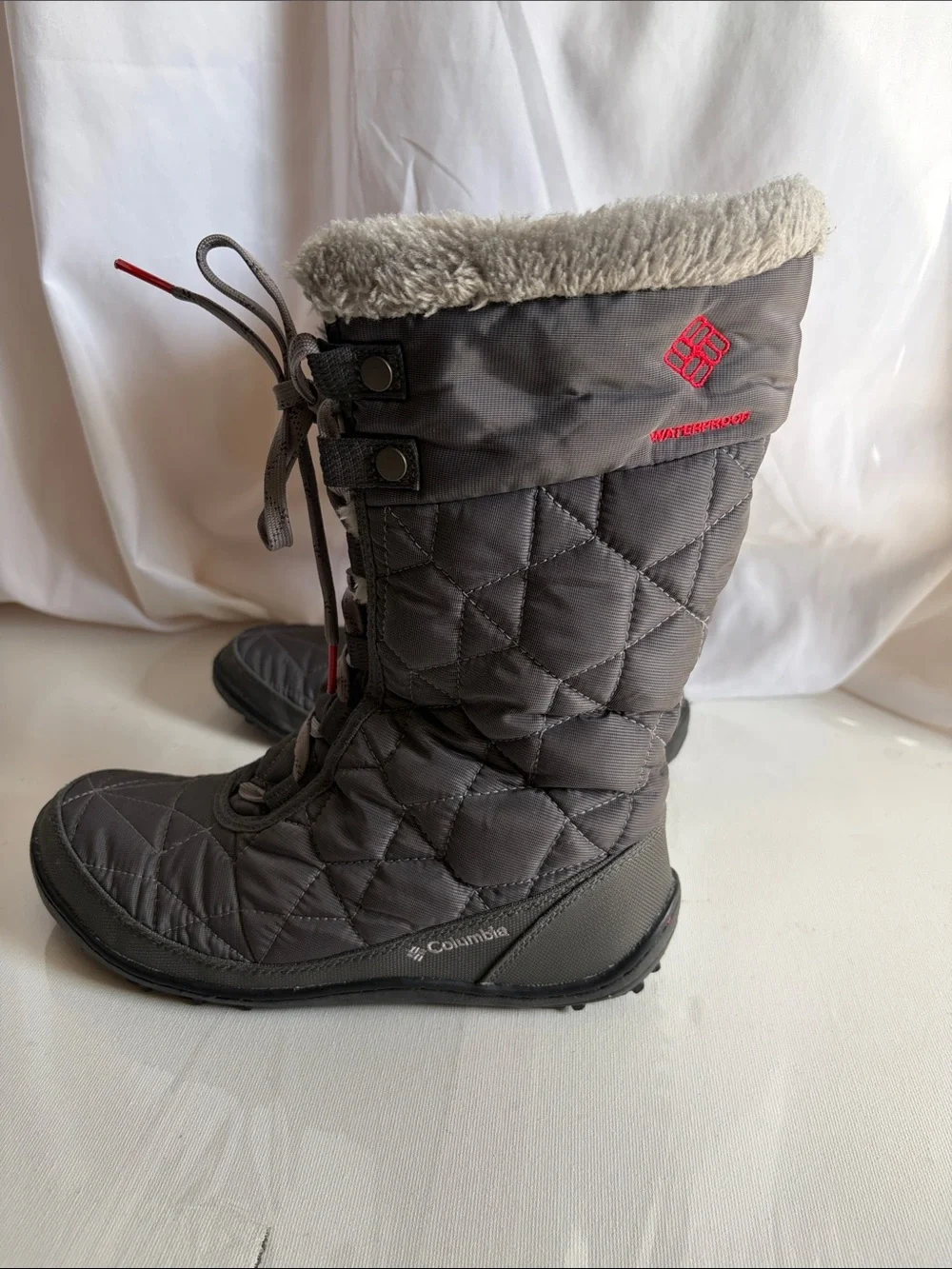 Columbia Omni-Grip Waterproof  Gray Quilted Faux-Fur Trim Winter Boots